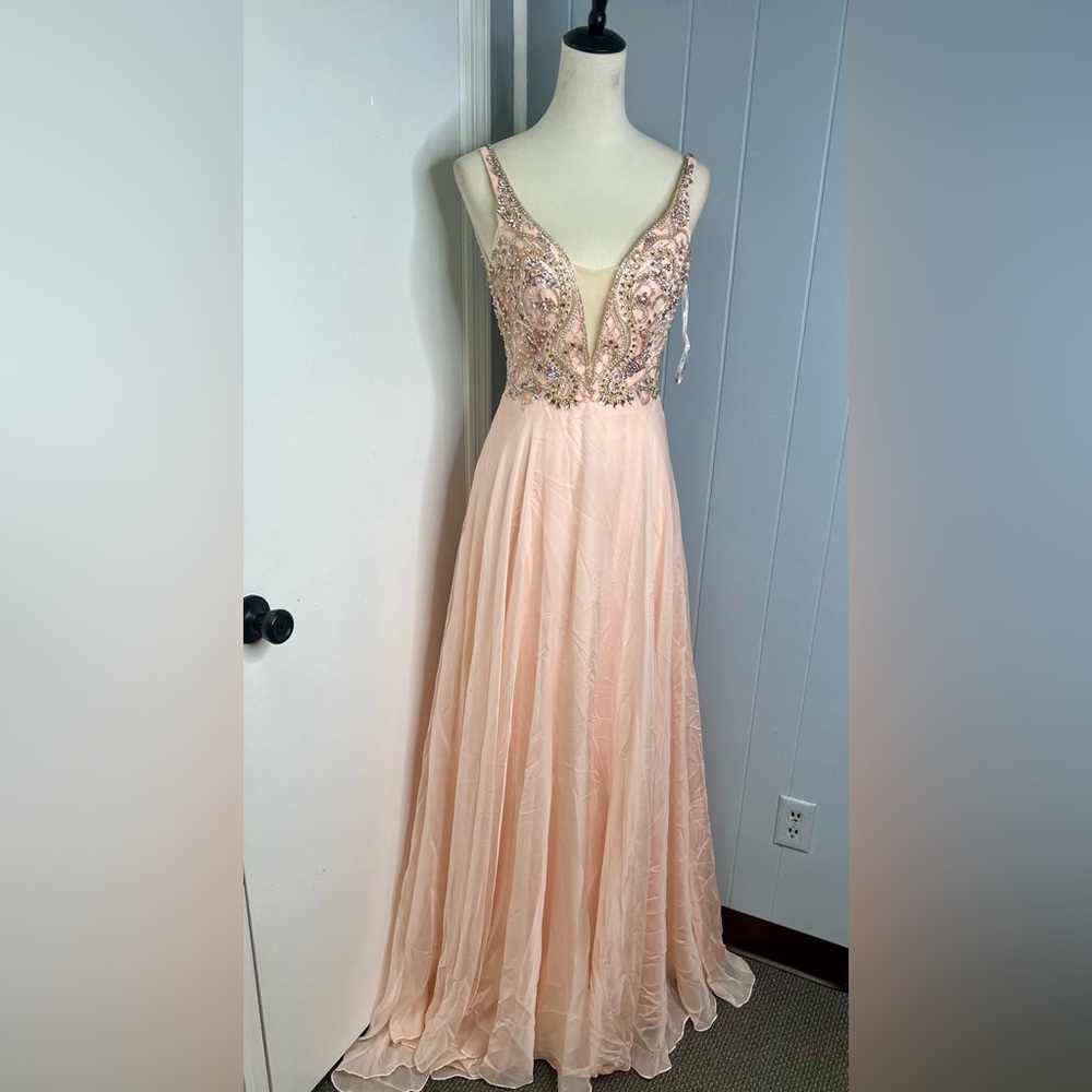 Splash Peach Embellished Prom Dress